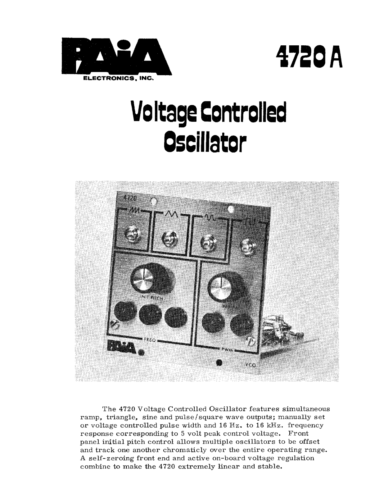 PAiA Electronics 4720A Instruction Manual