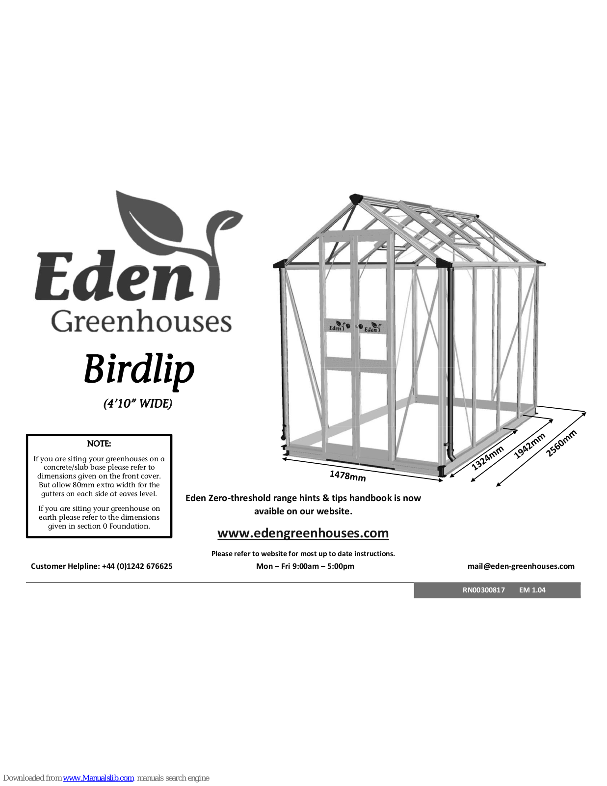 Eden Birdlip Instruction Booklet