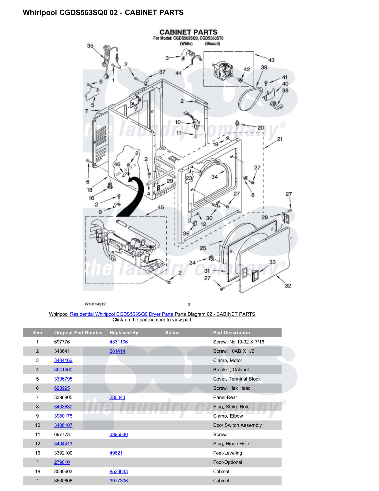 Whirlpool CGDS563SQ0 Parts Diagram