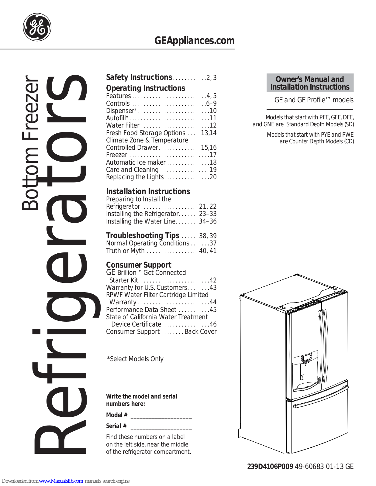 GE GFE29HGDWW, GFE29HMDES, GFE27GGDWW, GFE27GGDBB, PFE27KSDSS Owner's Manual & Installation Instructions