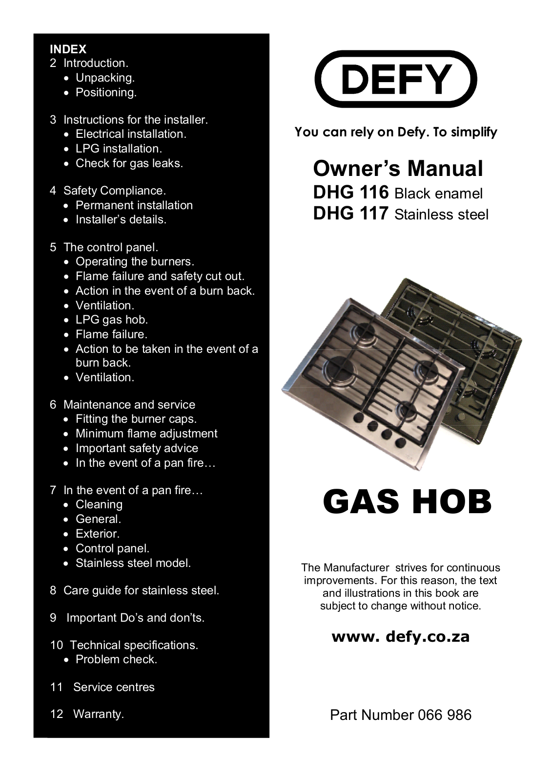 Defy DHG 117, DHG 116 User Manual