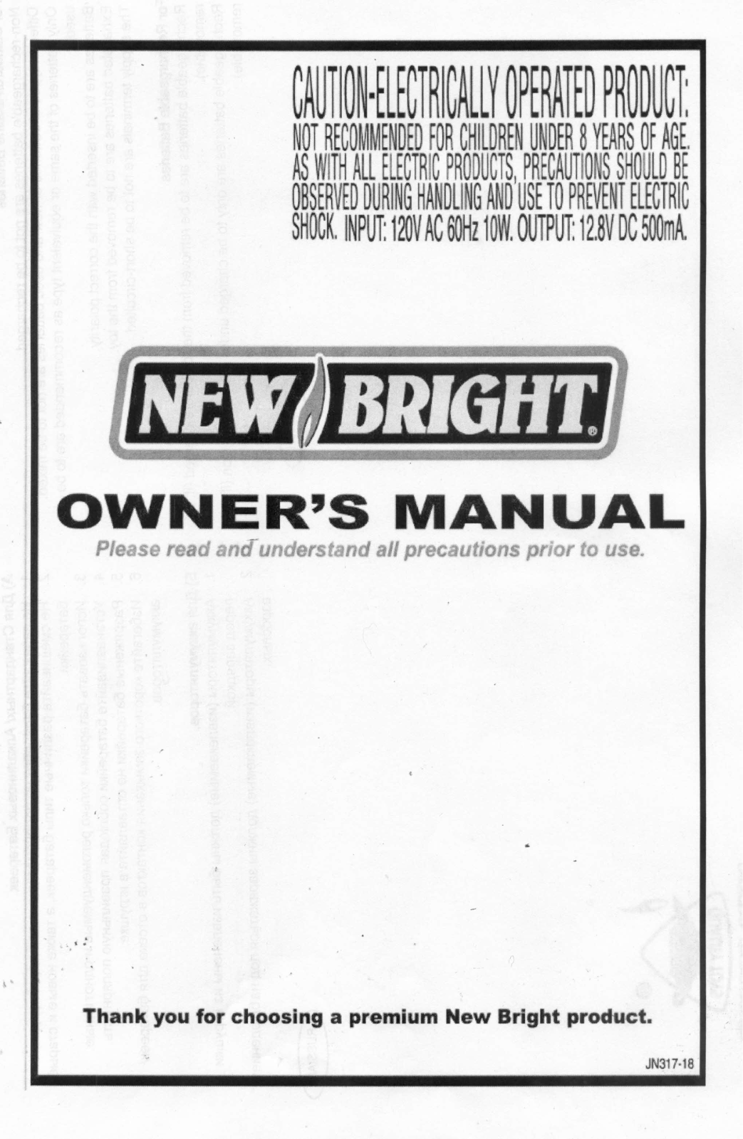 New Bright Co 60806RR Users manual