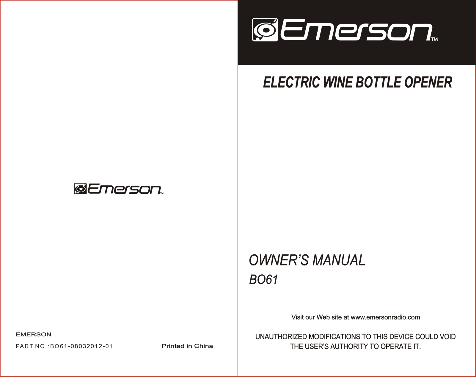 Emerson BO61 User Manual