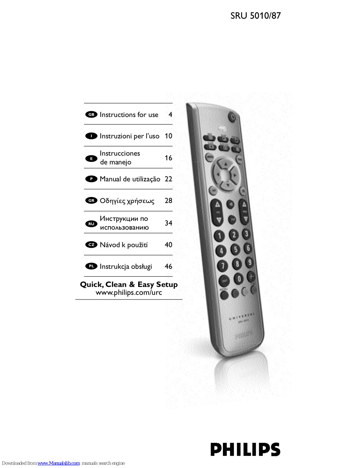 Philips SRU 5010/87, SRU 5010 Instructions For Use Manual