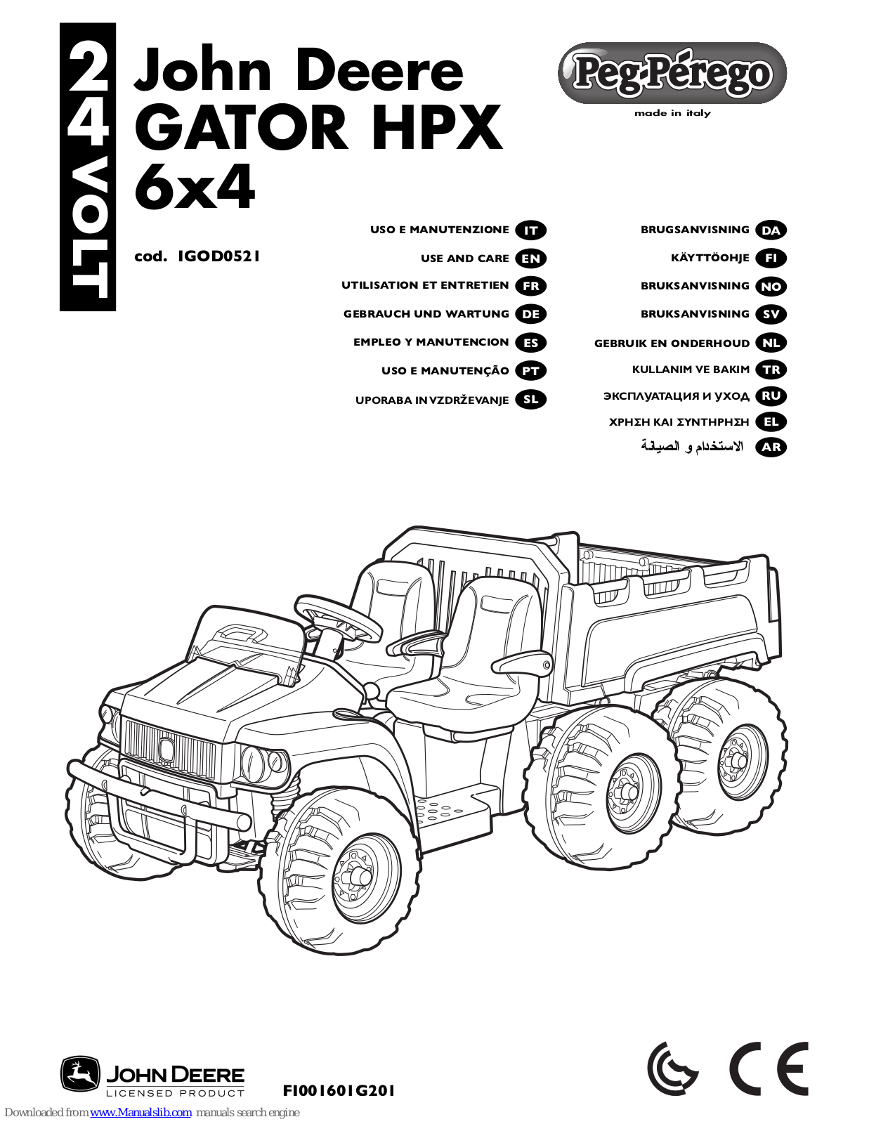 Peg-Perego John Deere GATOR HPX 6x4 Use And Care Manual