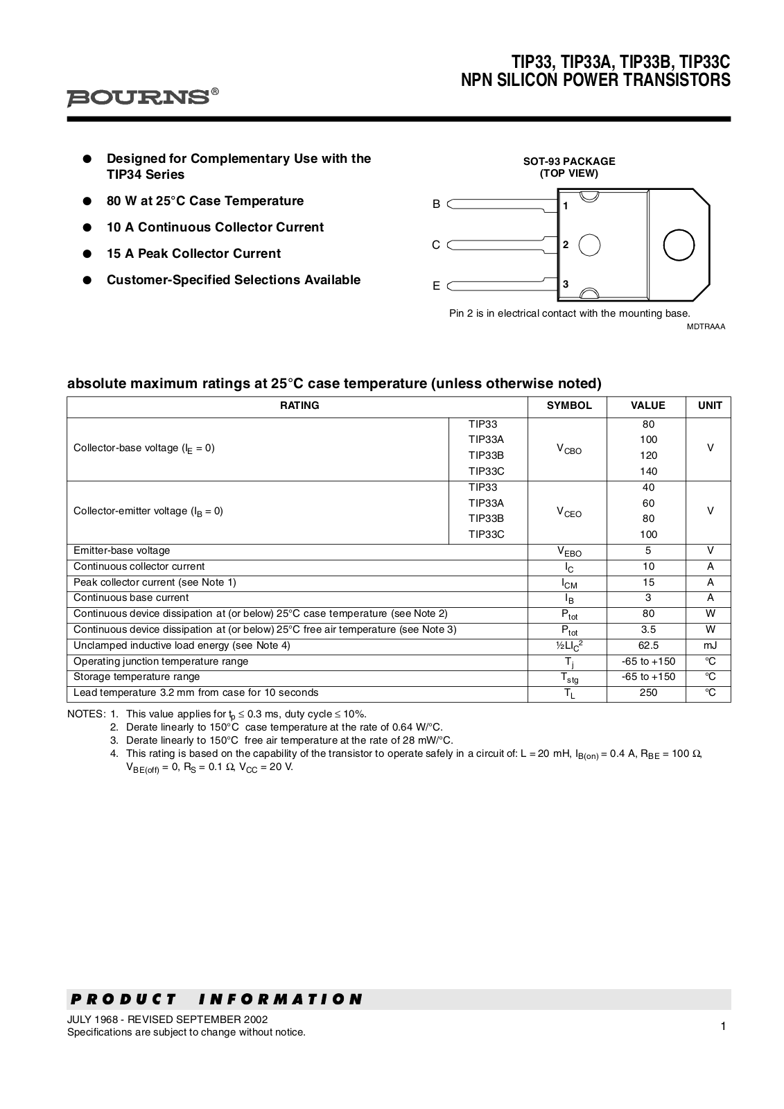 Datasheet tip33-a-b-c Datasheet - ManualMachine.com
