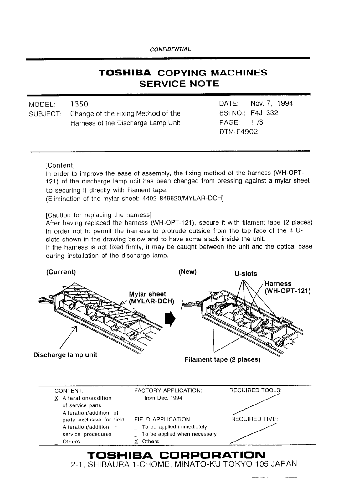 Toshiba f4j332 Service Note