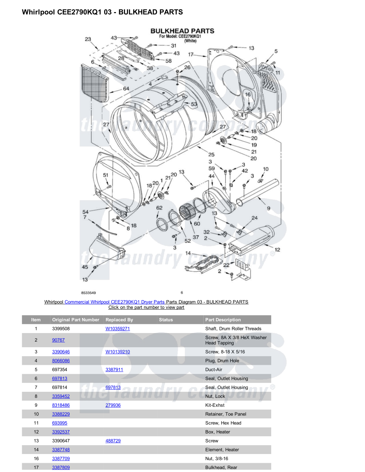 Whirlpool CEE2790KQ1 Parts Diagram