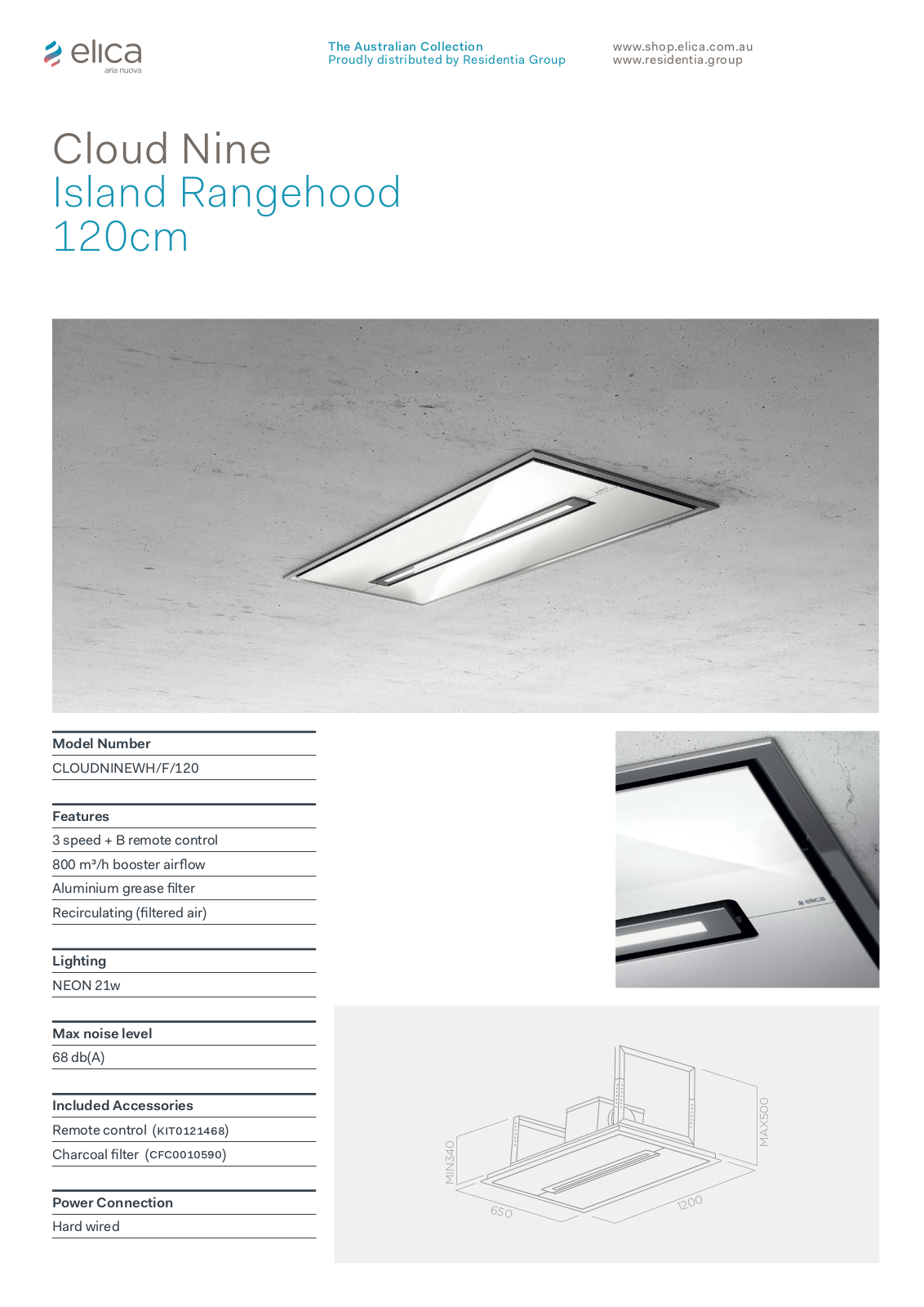 Elica CLOUDNINEWHF120 Datasheet