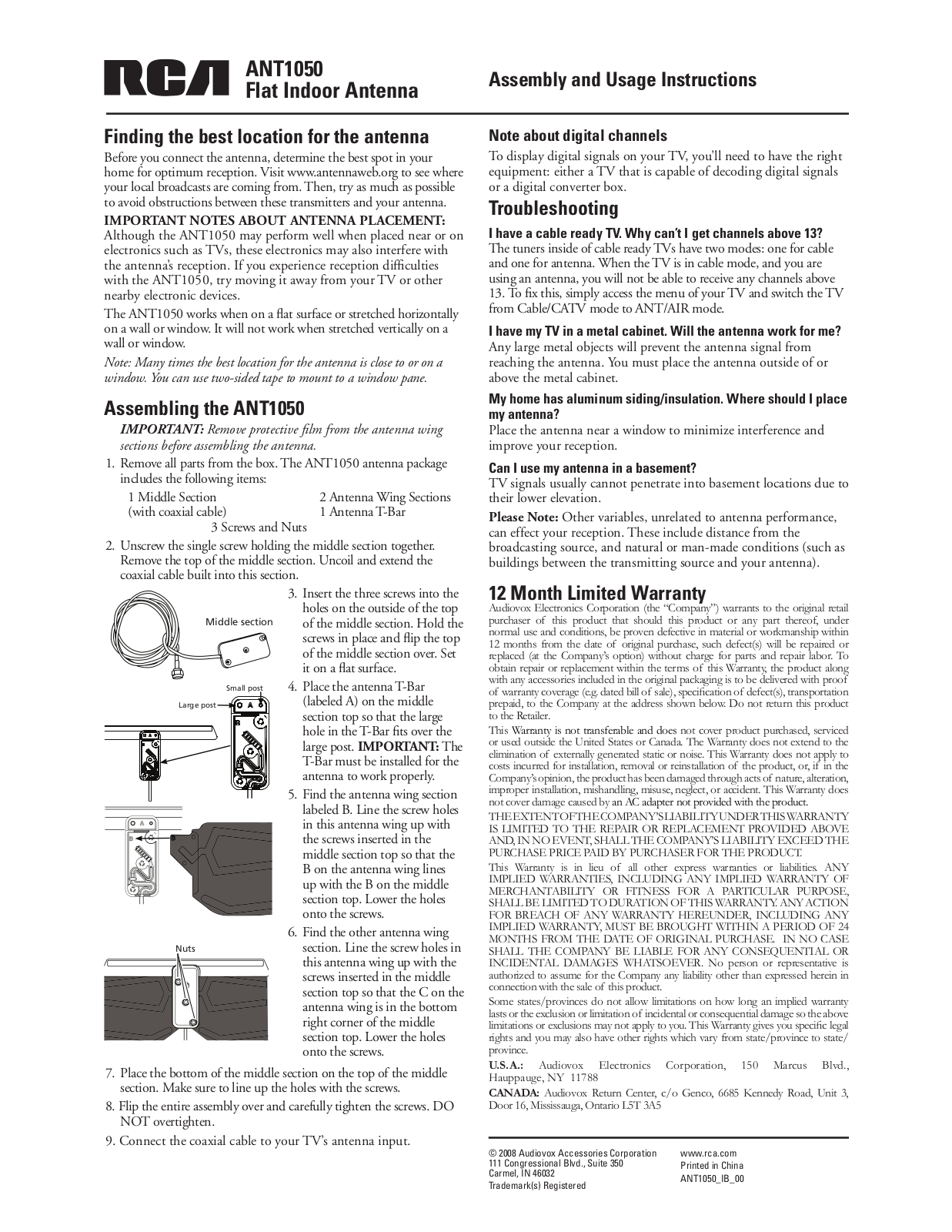 RCA ANT1050R, ANT1050F User Manual