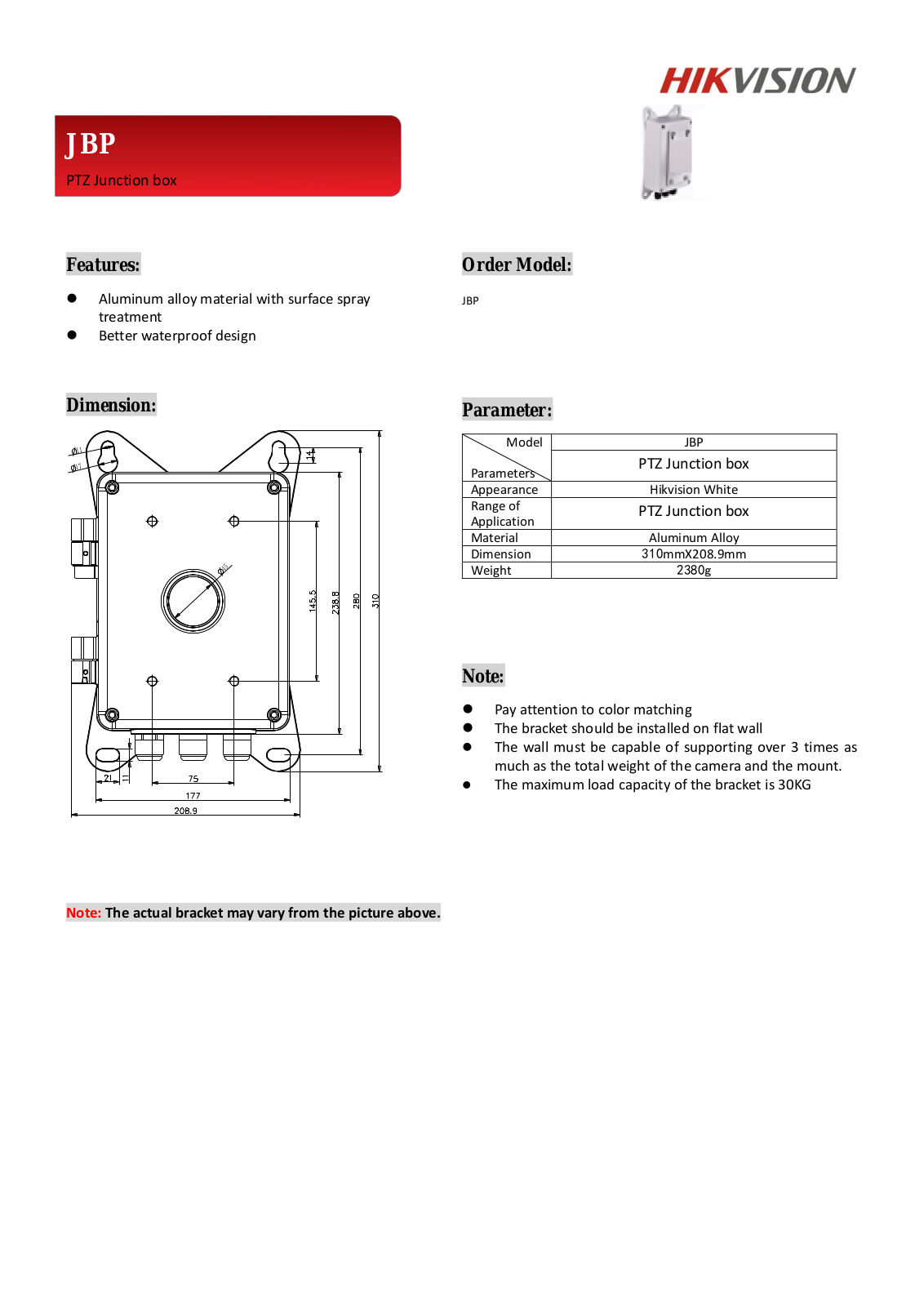 Hikvision JBPW Specsheet