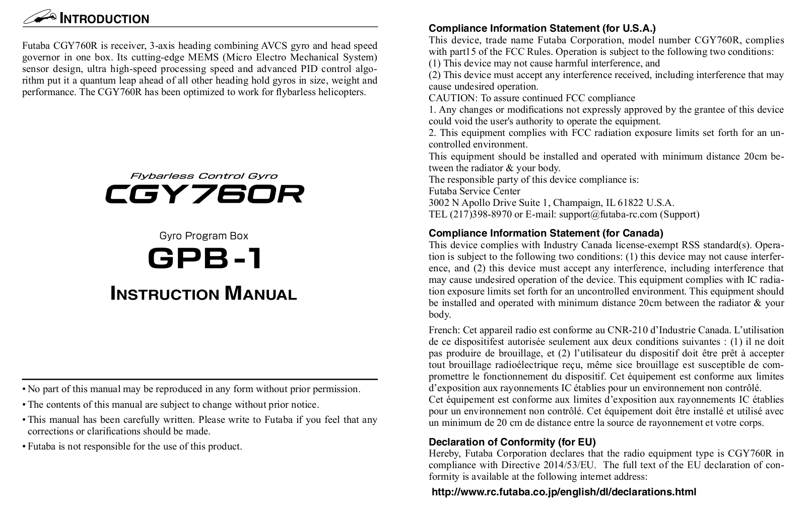 Futaba CGY760R 24G User Manual