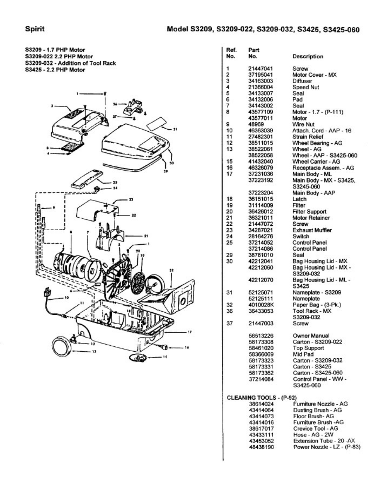 Hoover S3209, S3425-060, S3425, S3209-032, S3209-022 Owner's Manual