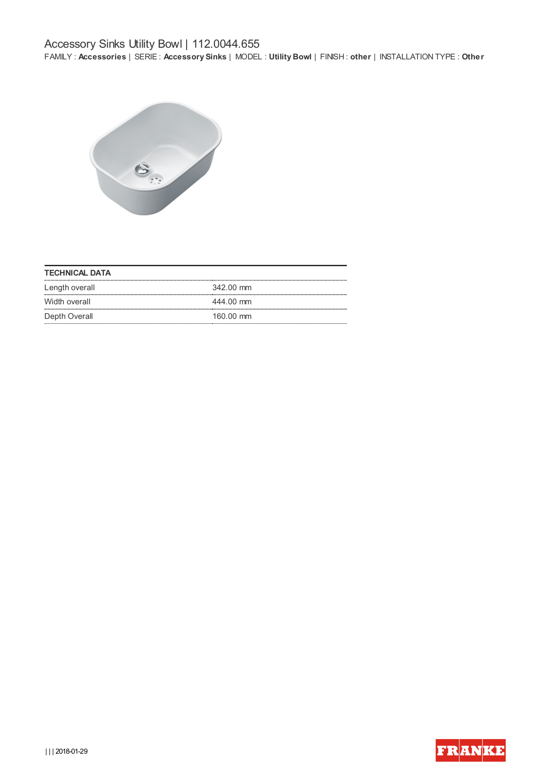 Franke WB655 Specifications Sheet