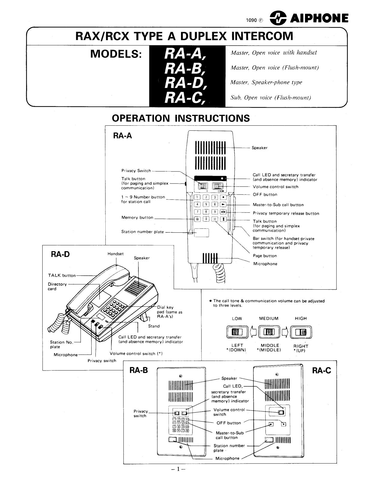 Aiphone Ra-D, RA-C, RA-B User Manual