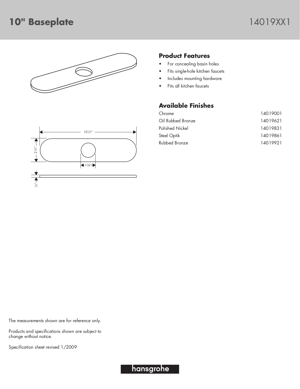 Hans Grohe 14019621, 14019921, 14019831, 14019001, 14019861 User Manual