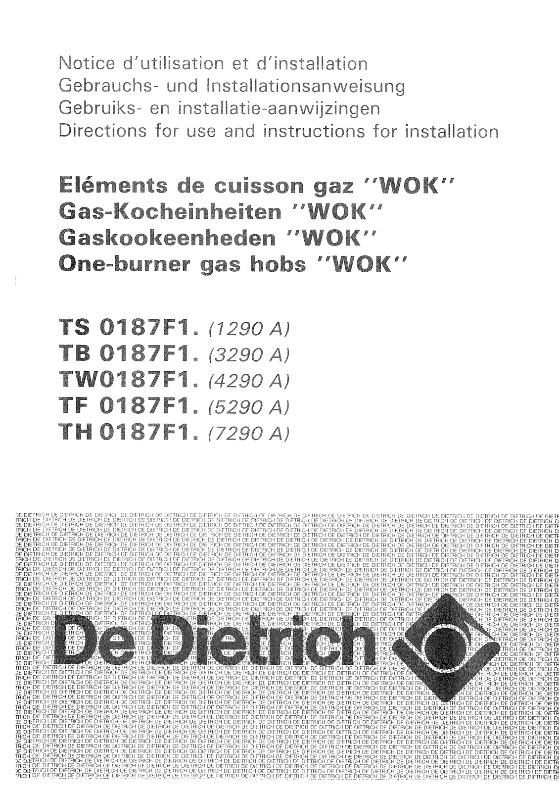 De dietrich TW0187E1, TS0187F1, TW0187F1, TB0187F1 User Manual