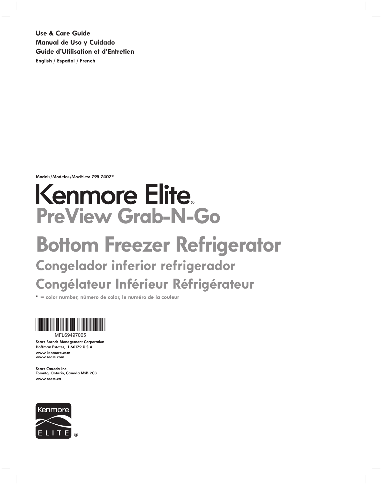 Kenmore Elite 79574077610, 79574073810 Owner’s Manual