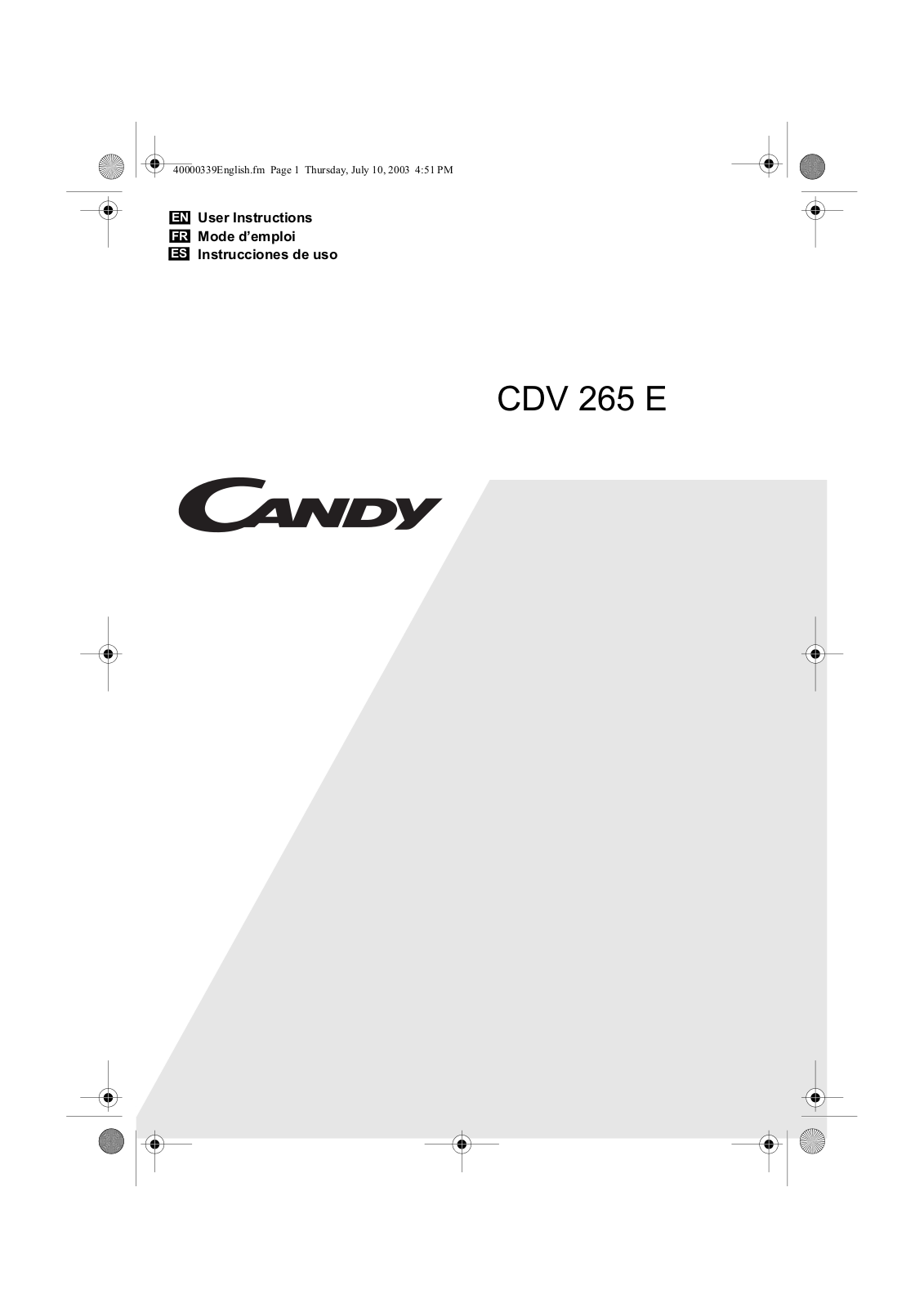 Candy CDV 265E User Manual