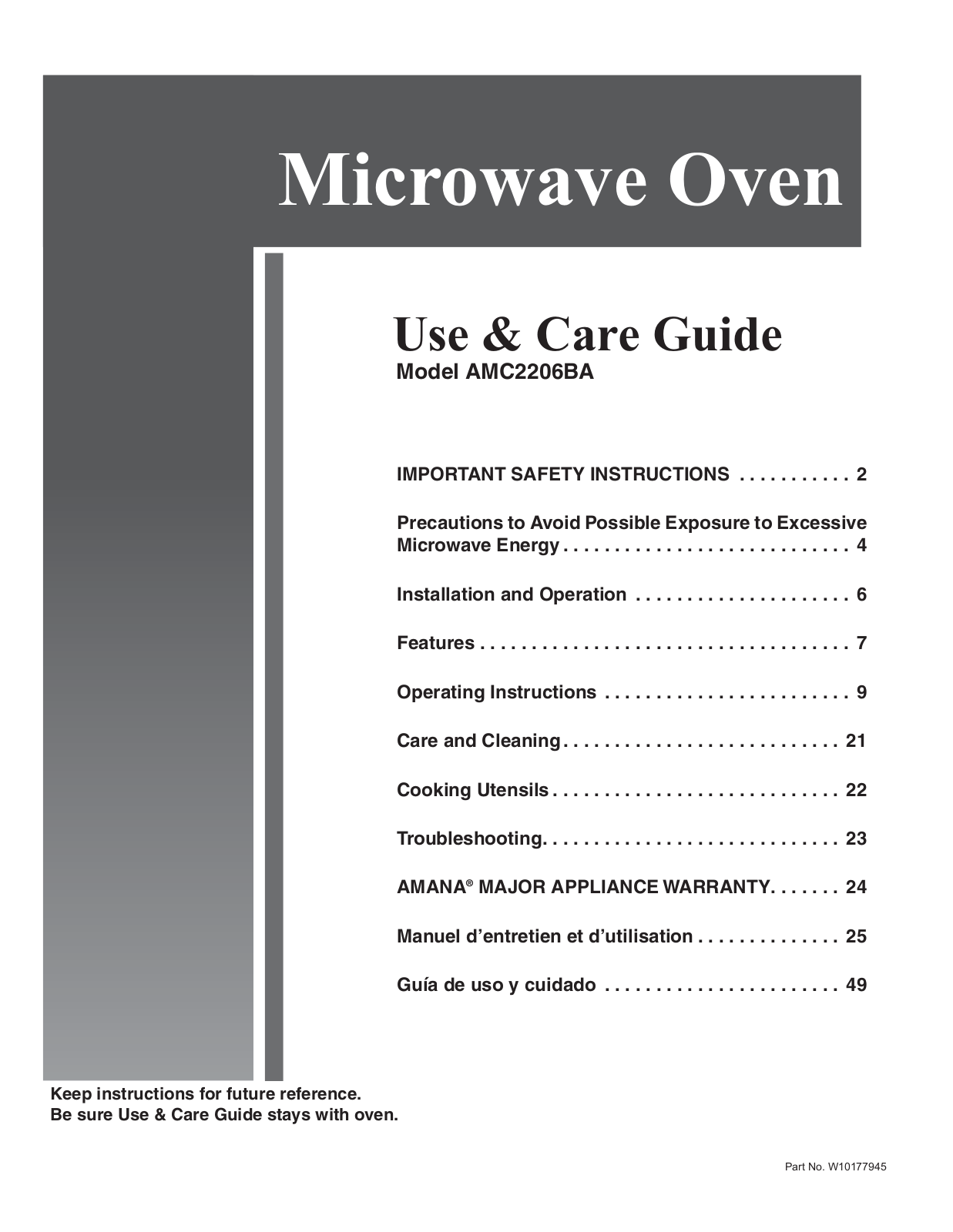 AMANA AMC2206BAW User Manual