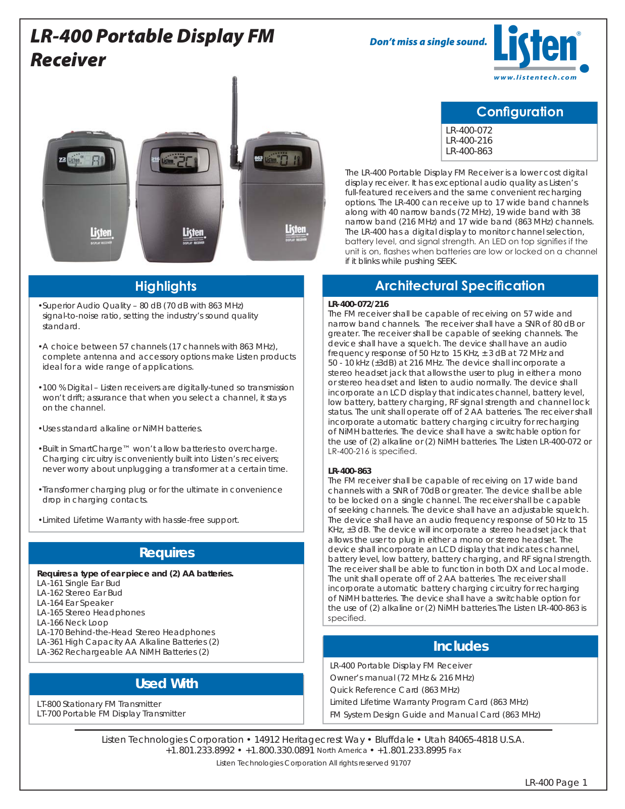 Listen Technologies LR-400 User Manual