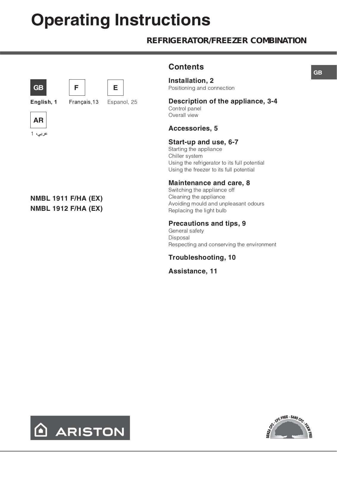 HOTPOINT NMBL1911FHA User Manual