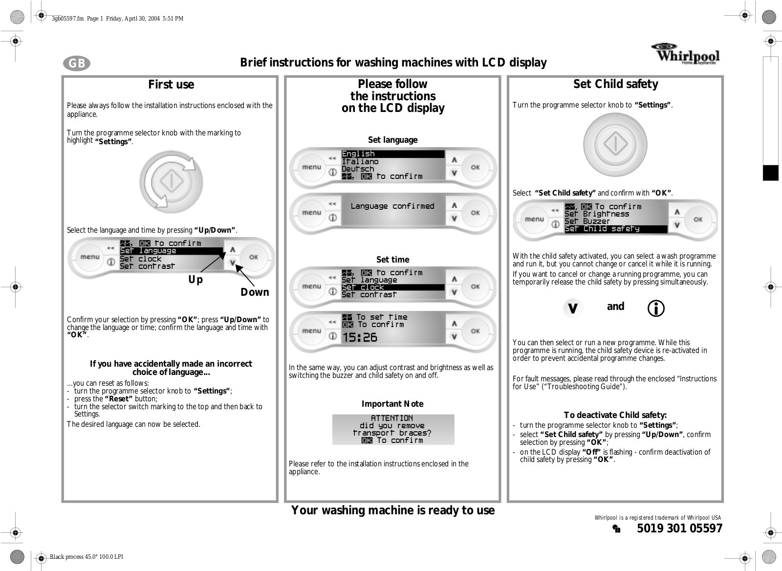 Whirlpool AWO 12763 W INSTRUCTION FOR USE