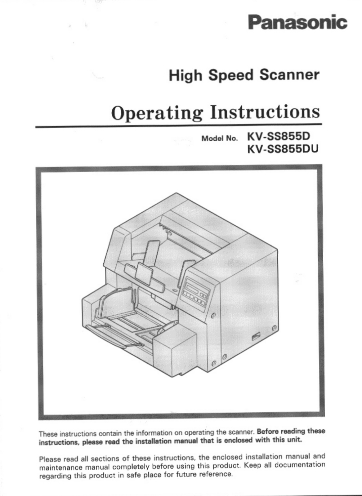 Panasonic KV-SS855DU Operating Instruction