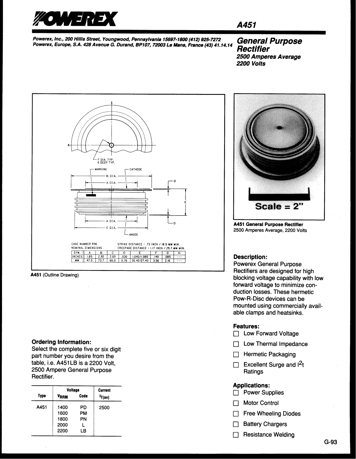 Powerex A451 Data Sheet