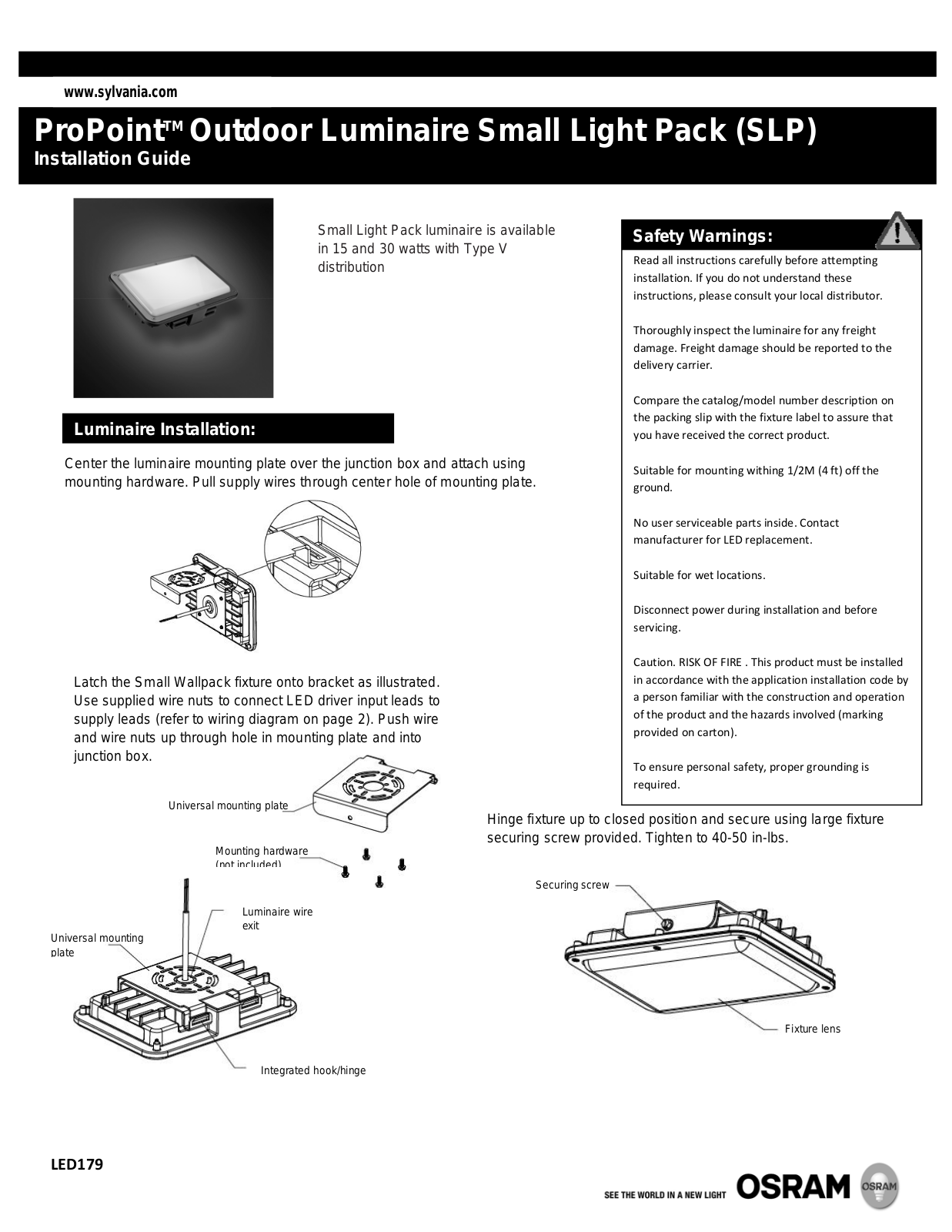 OSRAM SYLVANIA ProPoint Outdoor Luminaire Small Light Pack User Manual