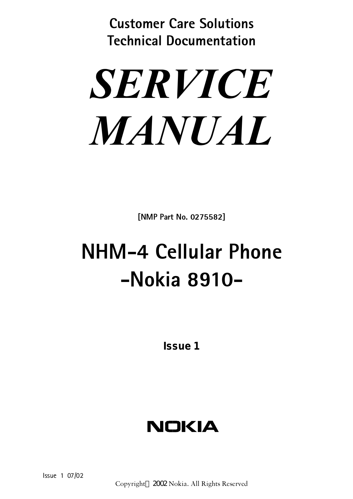 Nokia 8910 Service Manual 01 nhm4 front