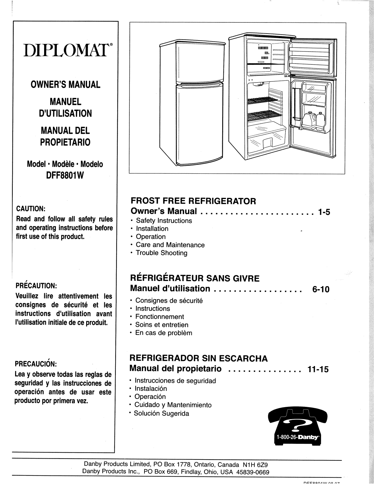 Danby DFF8801W User Manual