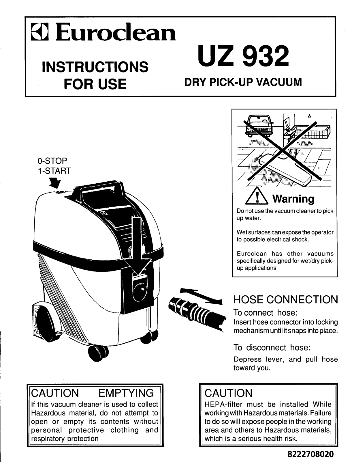 Kent Euroclean UZ 932 Instruction Manual