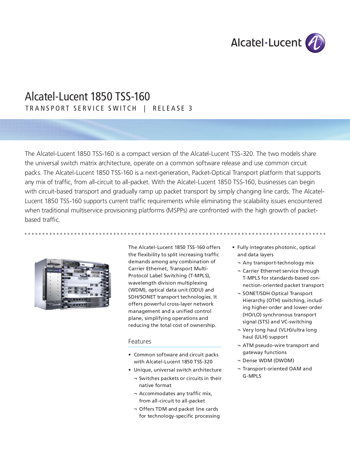 Alcatel-Lucent 1850 TSS-160 User Manual