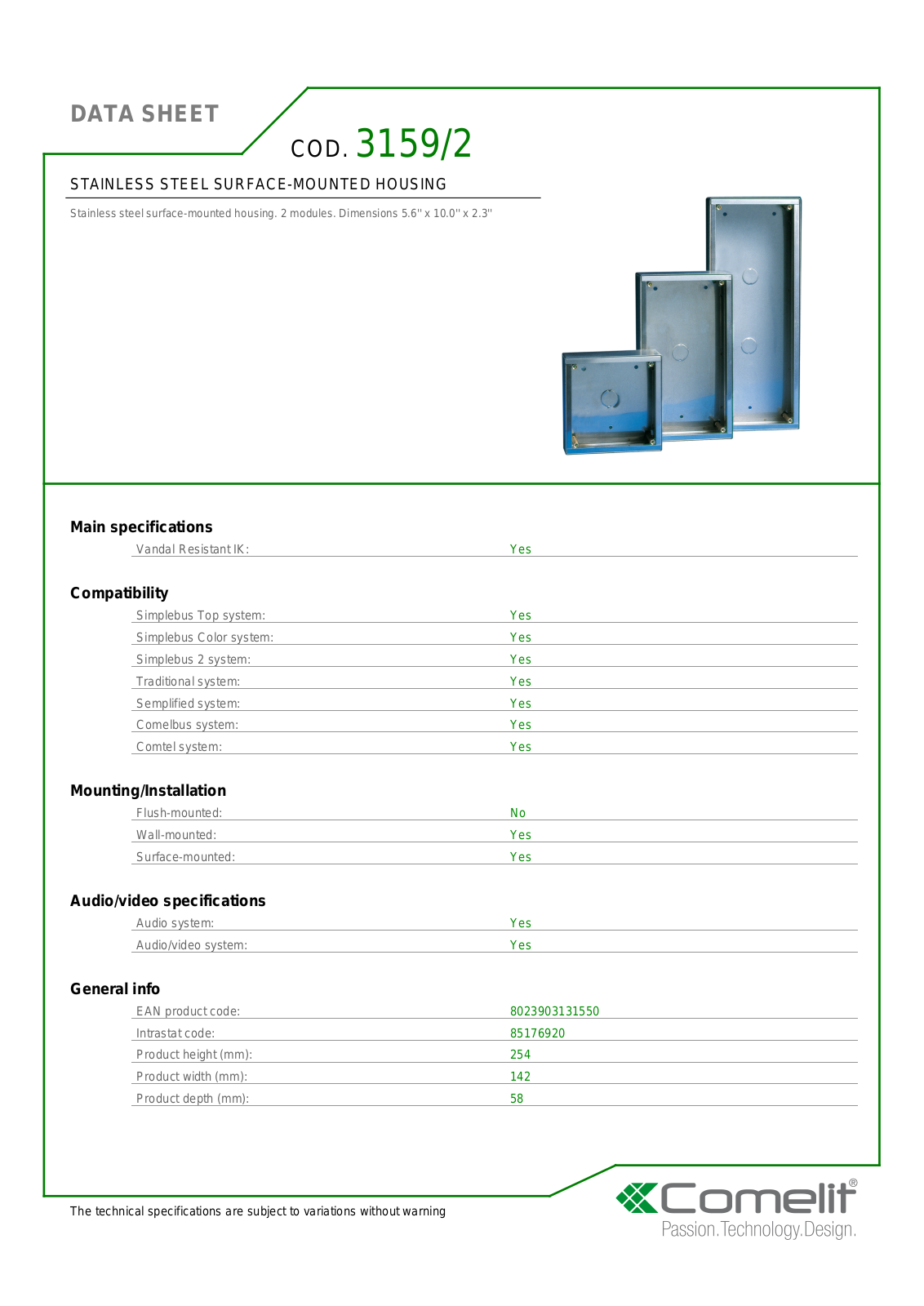 Comelit 3159-2 Specsheet - ManualMachine.com