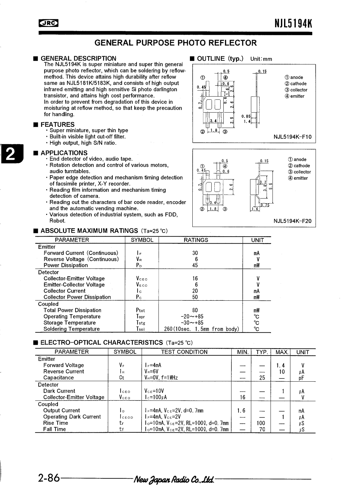 JRC NJL5194K-F10, NJL5194K-F20 Datasheet