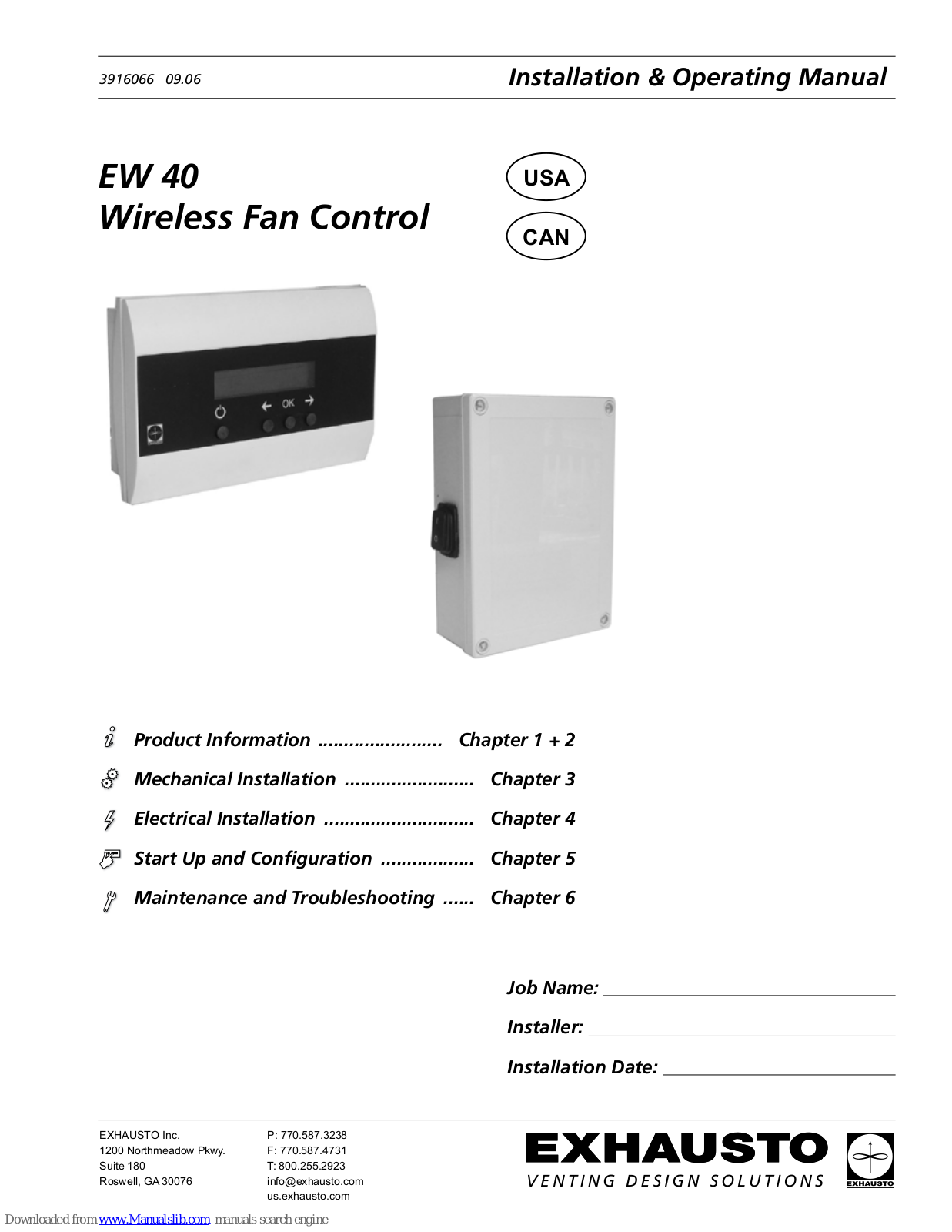 Exhausto EW 40 Installation & Operating Manual