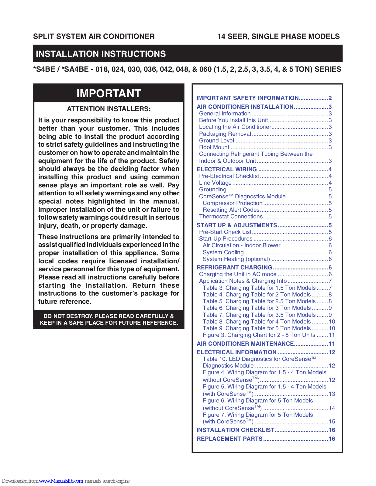 Nordyne S4BE-048KA, S4BE-030KA, S4BE-042KA, S4BE-036KA, S4BE-024KA Installation Instructions Manual