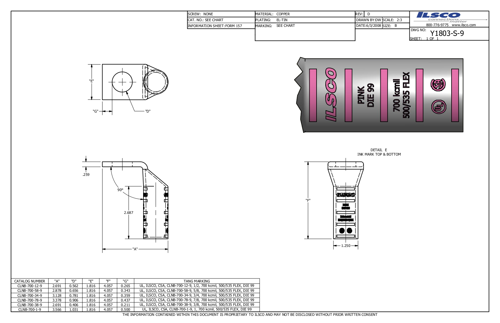 Ilsco CLNB-700-12-9 Data sheet