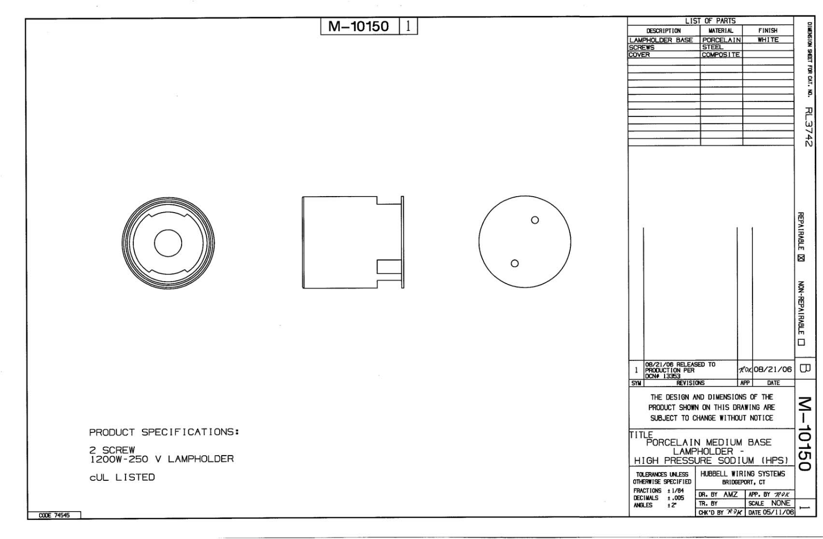 Hubbell RL3742 Reference Drawing