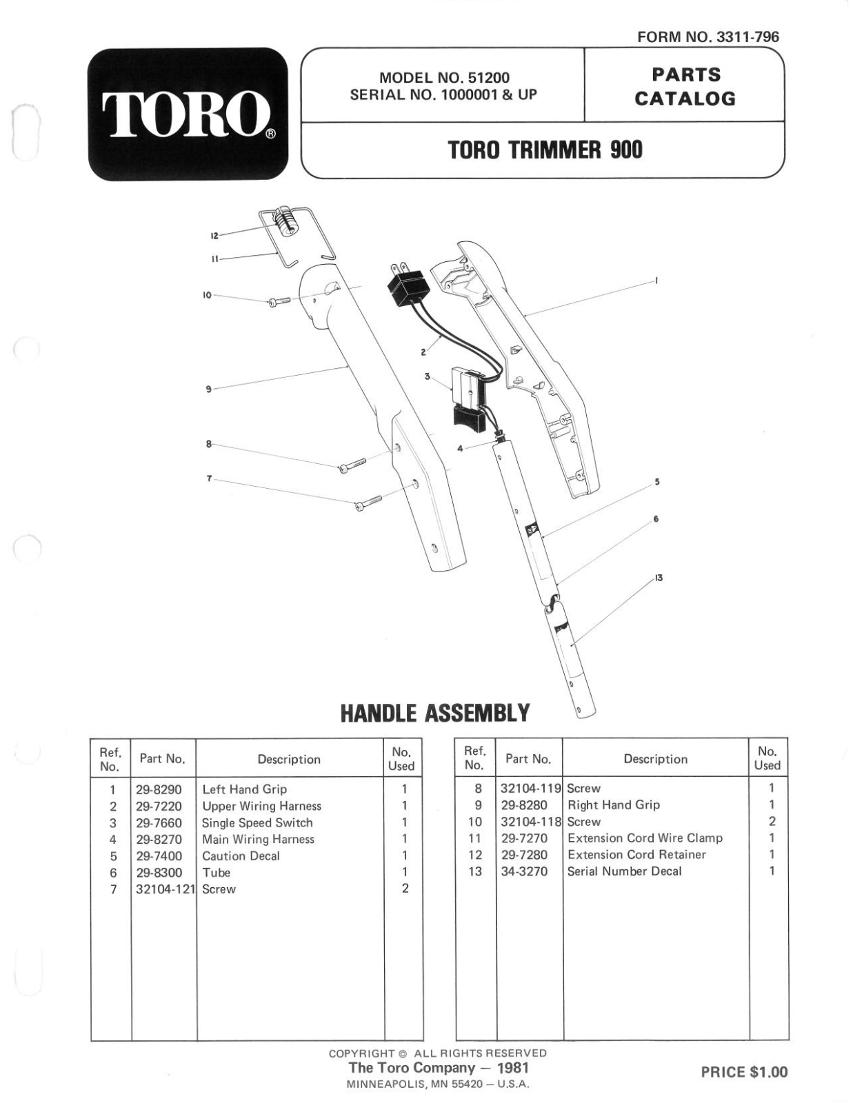 Toro 51200 Parts Catalogue