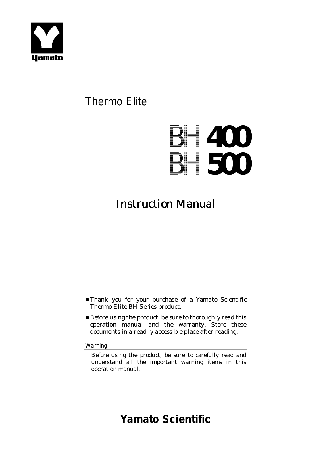 Yamato Scientific BH500 User Manual