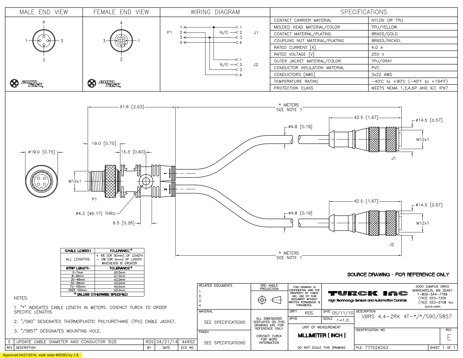 Turck VBRS4.4-2RK4T-2/2/S90S857 Specification Sheet