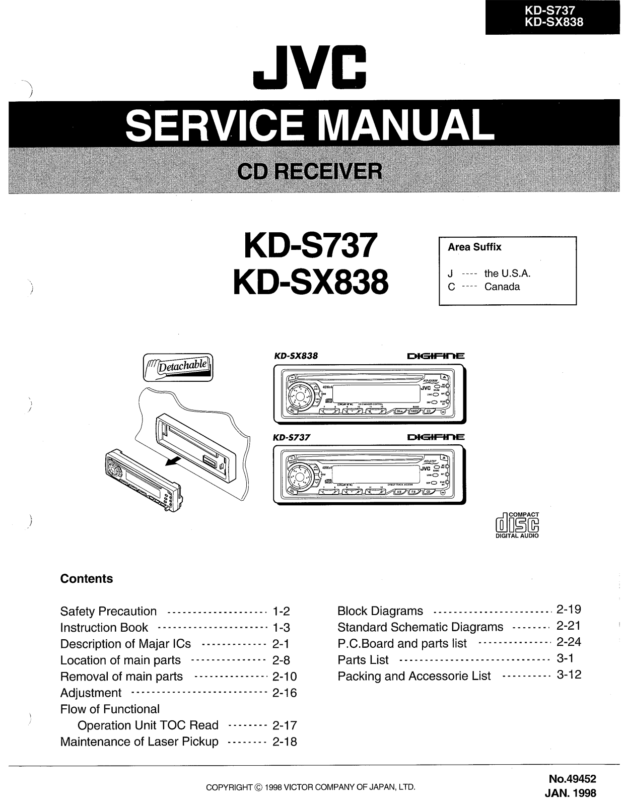 JVC KD-S737J, KD-SX838J Service Manual