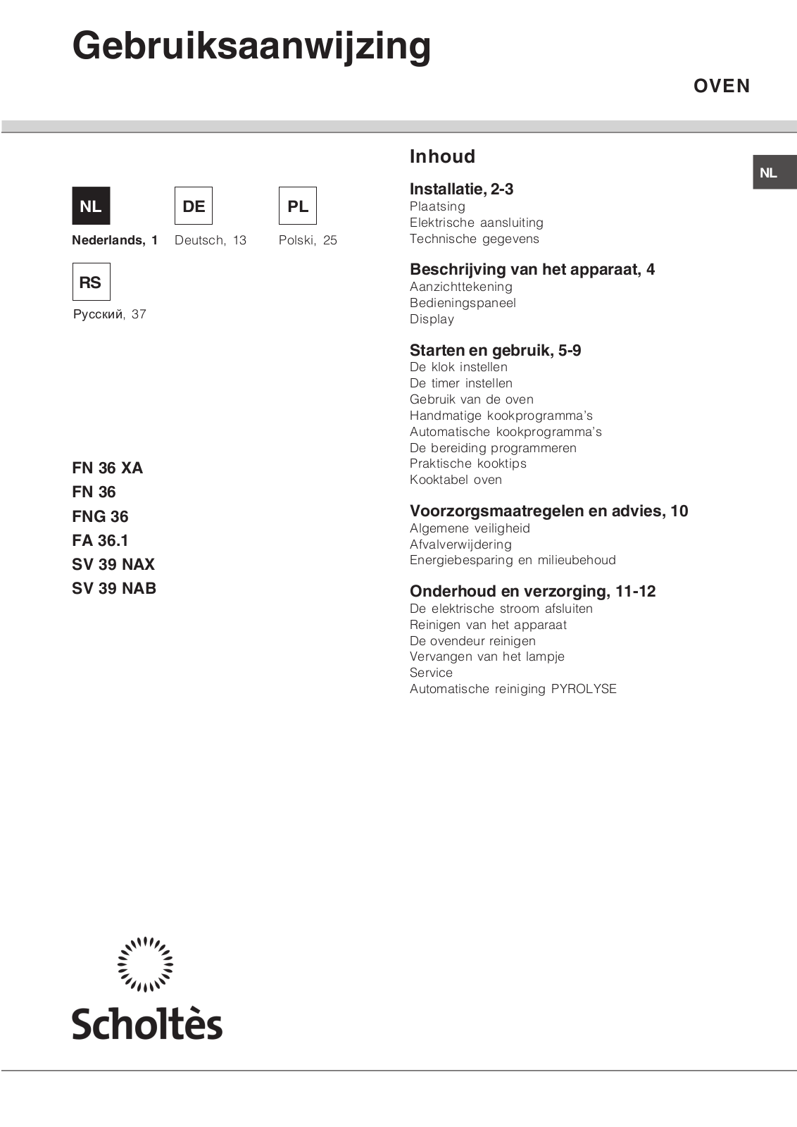 SCHOLTES FN 36 (WH) User Manual