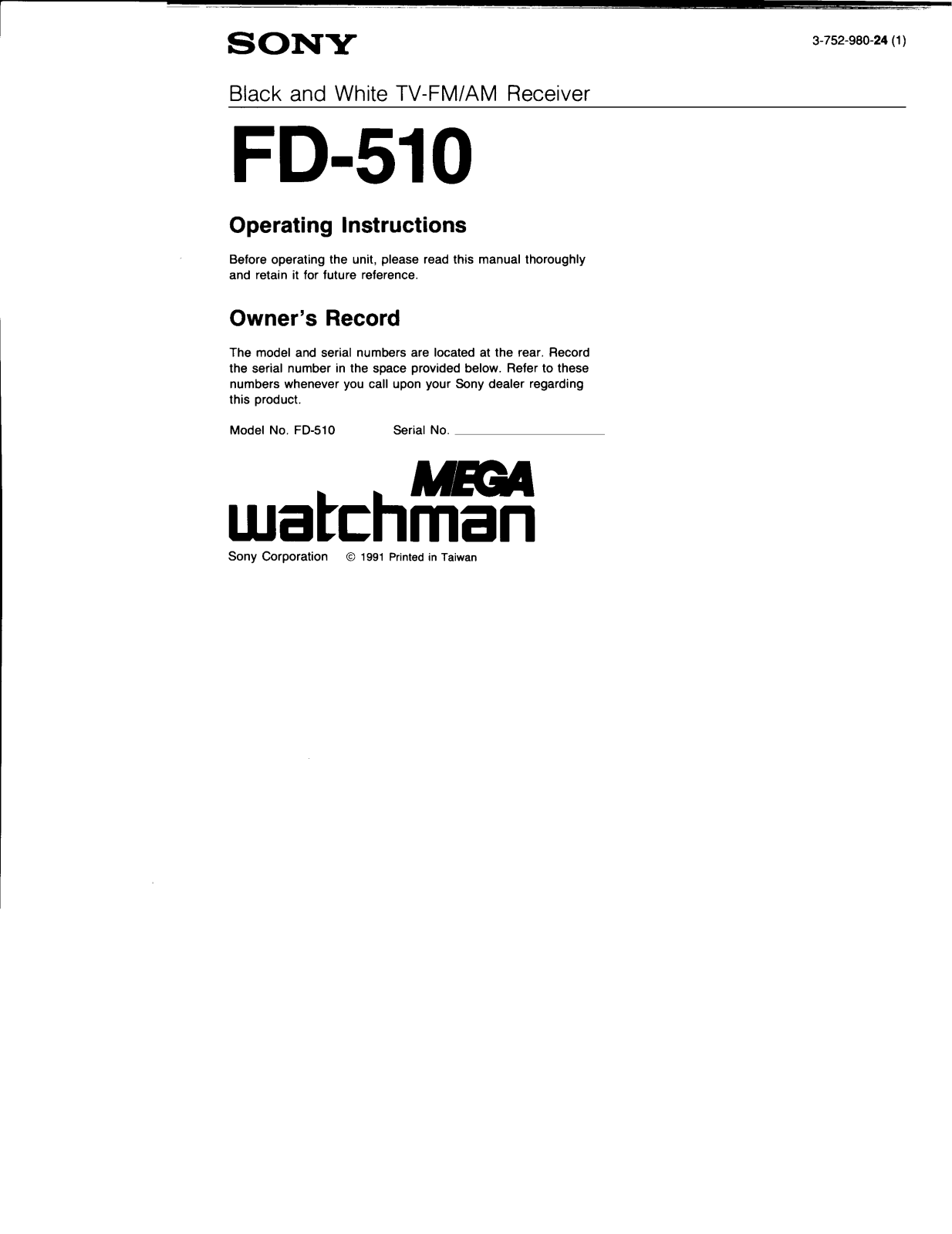 Sony FD-510 User Manual