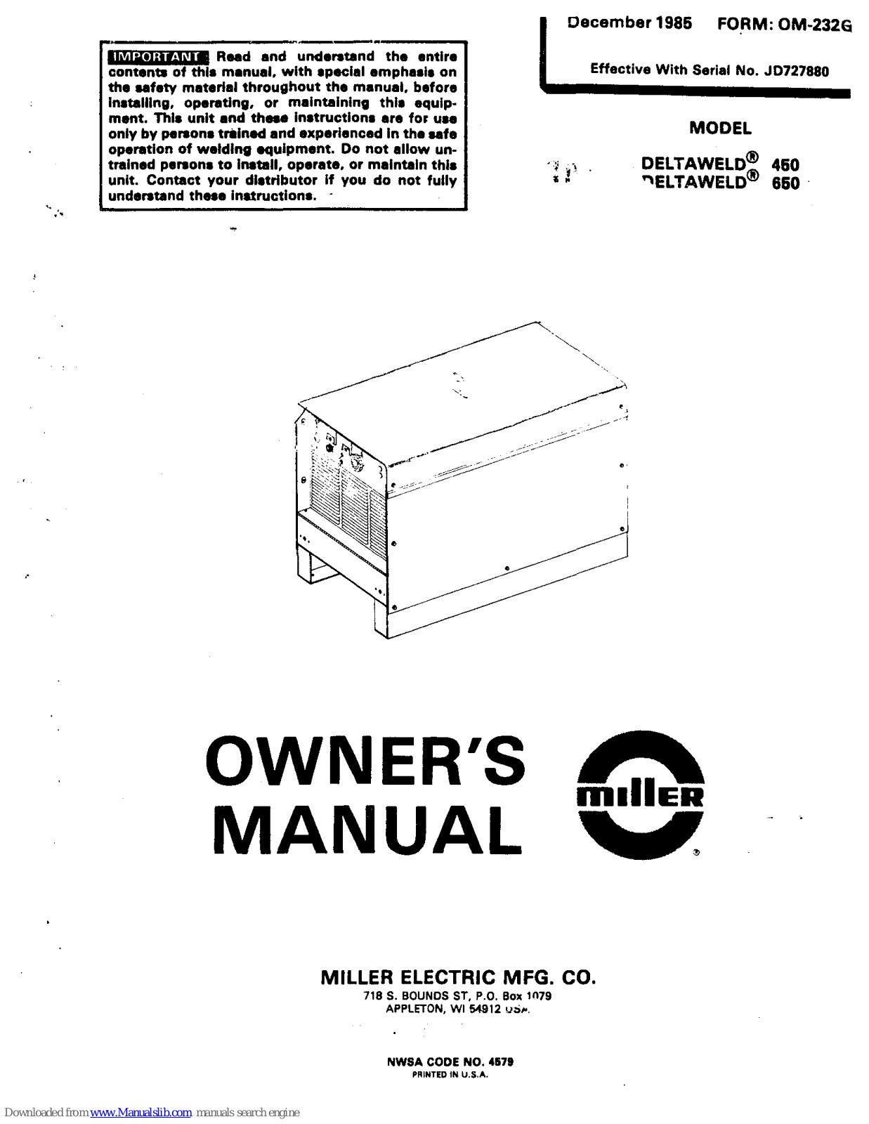 Miller DELTAWELD 450, DELTAWELD 650 Owner's Manual