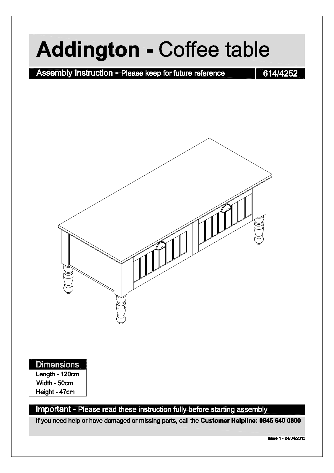 Argos Addington - Coffee table ASSEMBLY INSTRUCTIONS