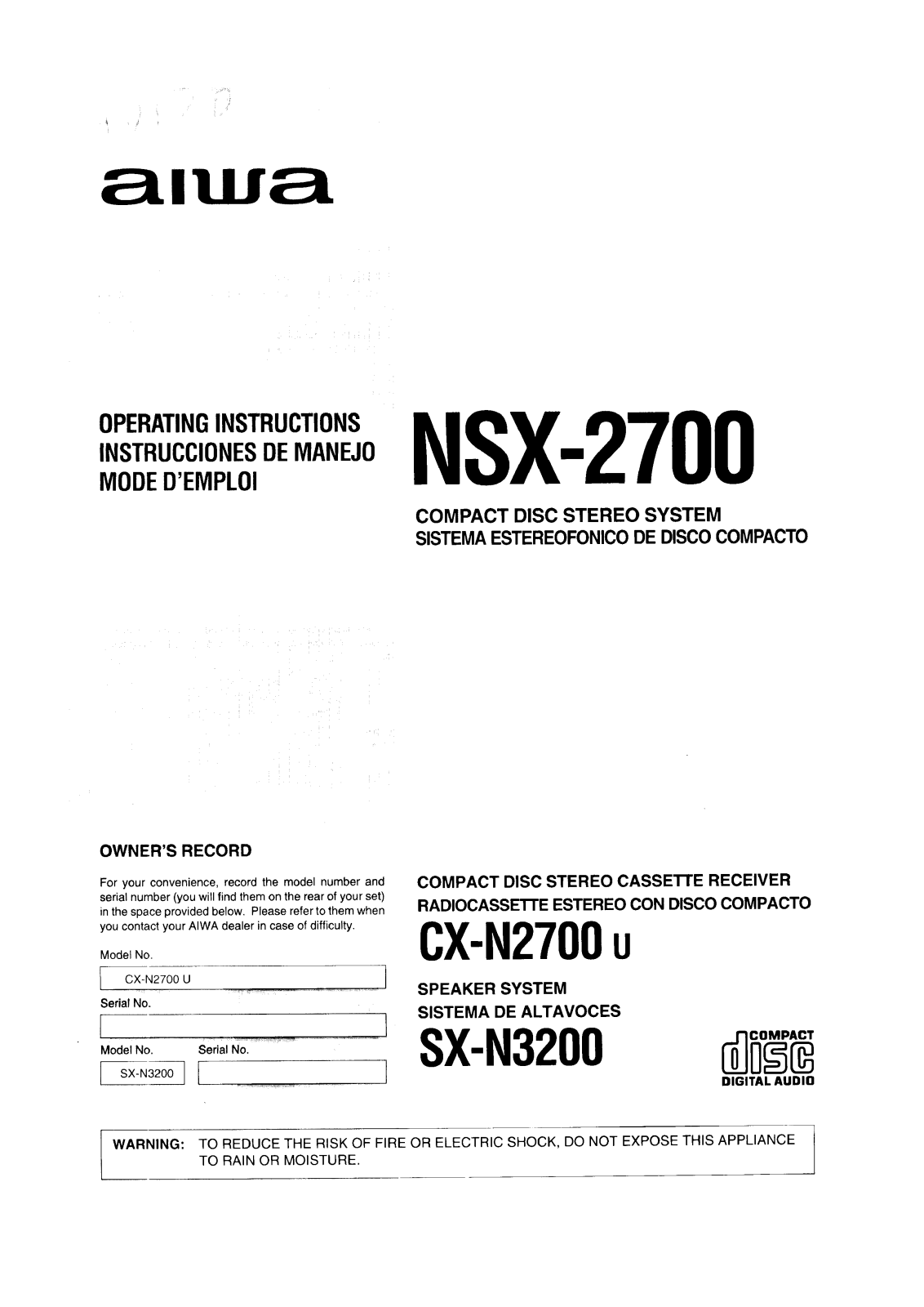 Aiwa NS-X2700 Owners Manual