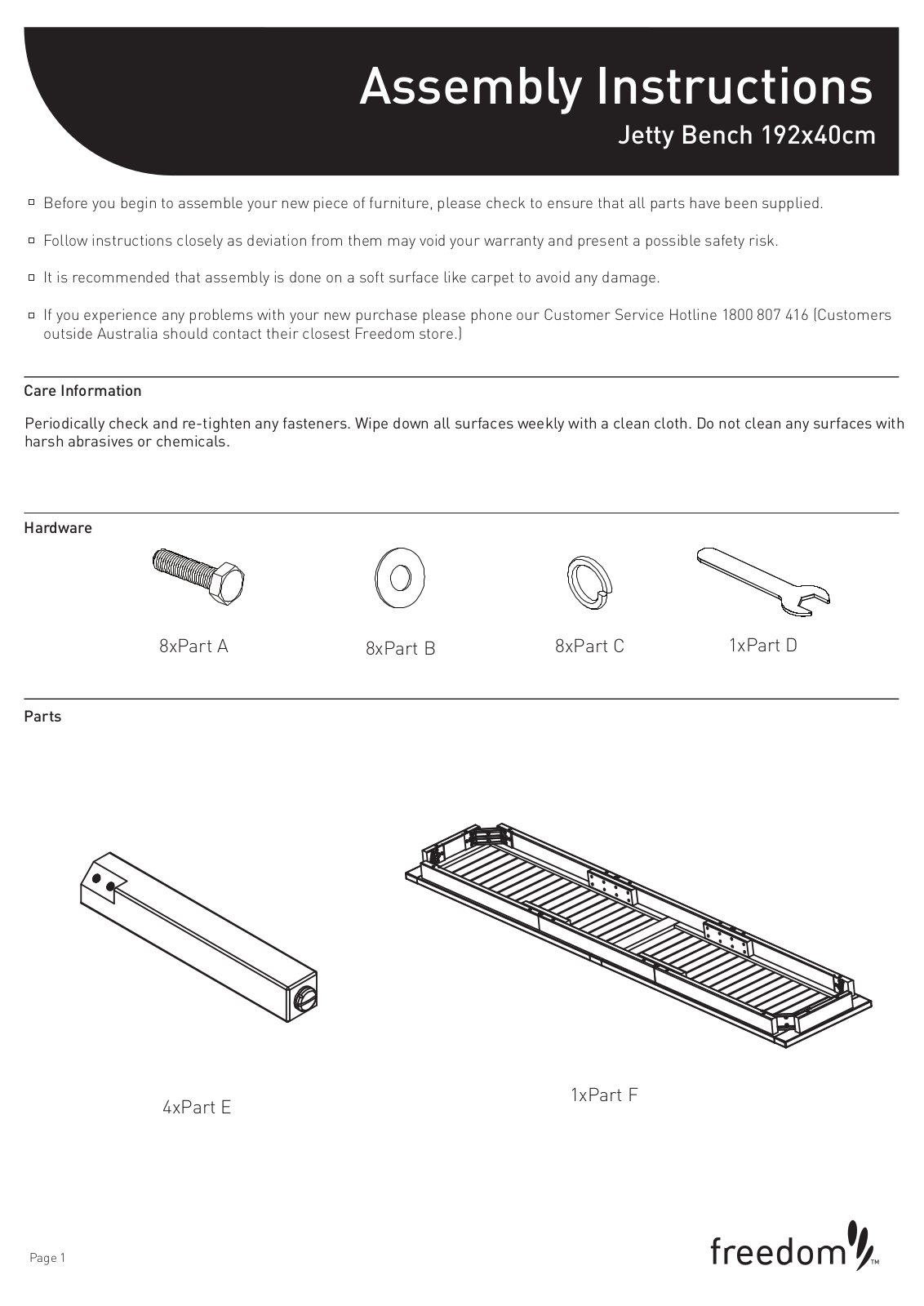 Freedom Jetty Bench Assembly Instruction